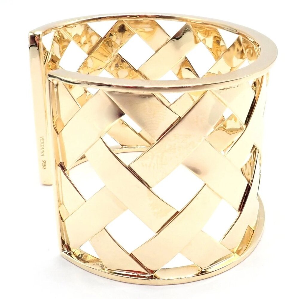 Authentic Verdura 18k Yellow Gold Criss Cross Wide Cuff Bracelet - Picture 5 of 13